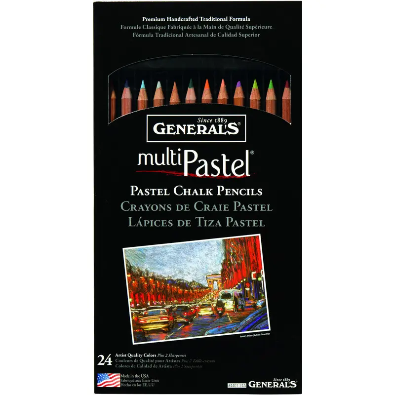 MultiPastel Pastel Chalk Pencil Set, 24 Assorted Colors + 2 Little Red All-Art Sharpeners GEN-4401-24A