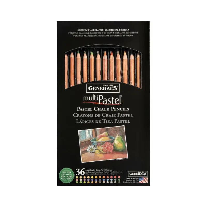 MultiPastel Pastel Chalk Pencil Set, 36 Assorted Colors + 3 Little Red All-Art Sharpeners