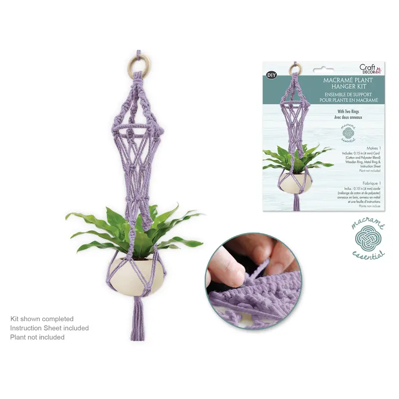 Craft Decor: DIY Macram Planter Hanger Kit w/Wood Dowel - Mauve