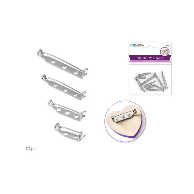Bar Pin Jewel Back w/Clasp: 3/4"-1 1/2" Silver Asst 3/4"+1"+1.25"+1.5" - 10 pc