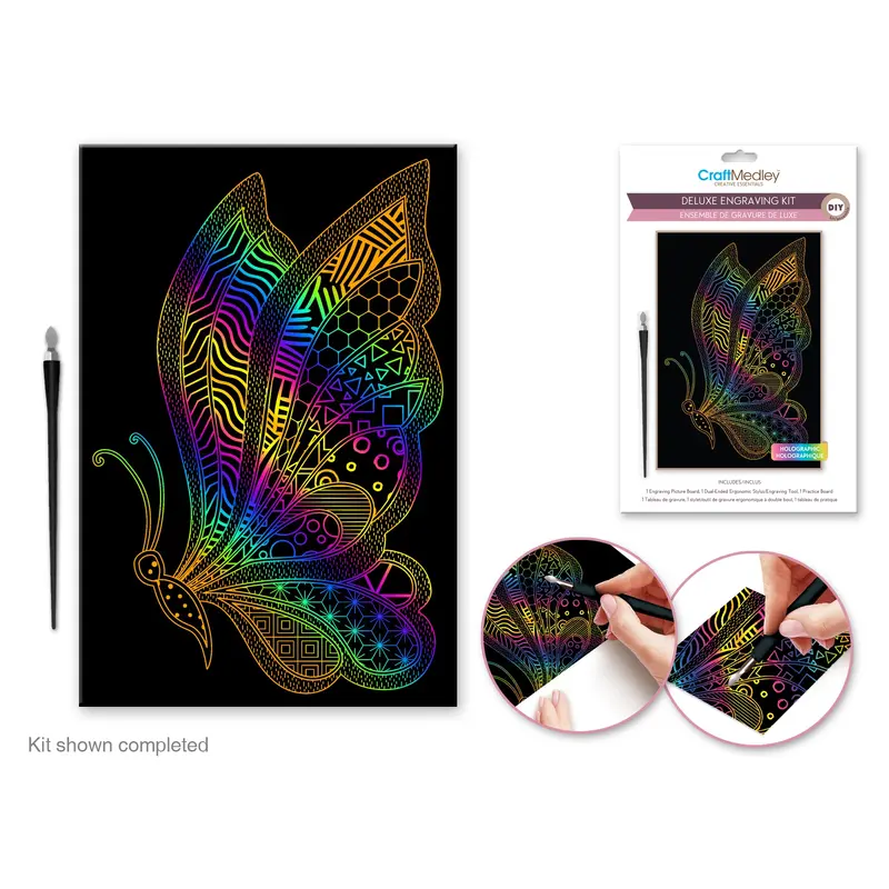 Craft Medley Kit: Deluxe Engraving Art DIY Kit Holographic~ Butterfly