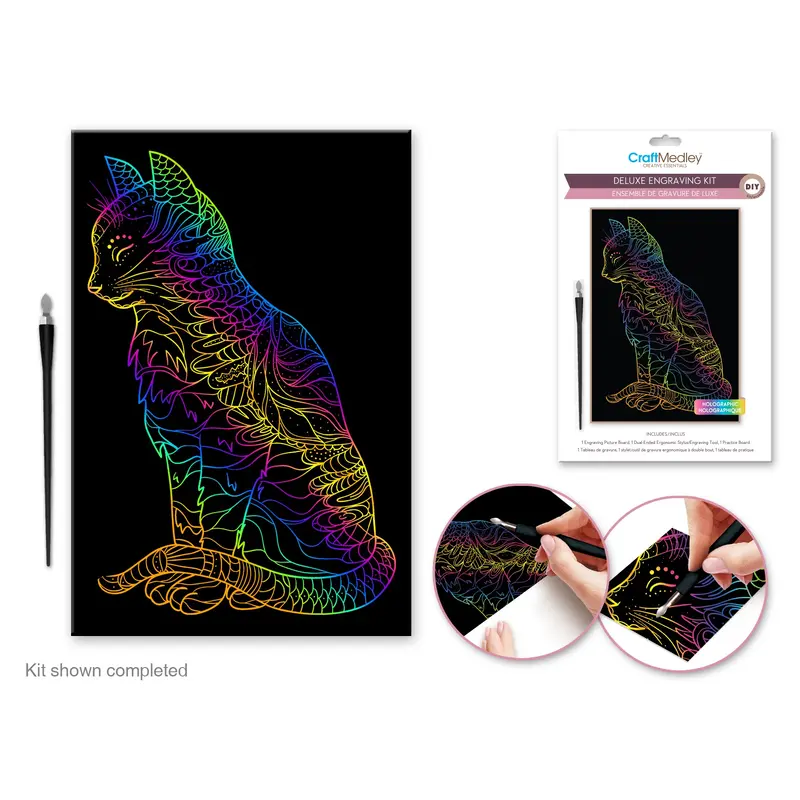 Craft Medley Kit: Deluxe Engraving Art DIY Kit Holographic~ Cat
