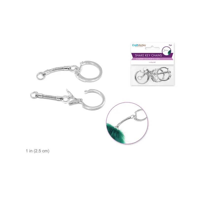 Jewelry Findings: 2.5cm Snake Key Chain 6.2cm(L) x3 B) Silver