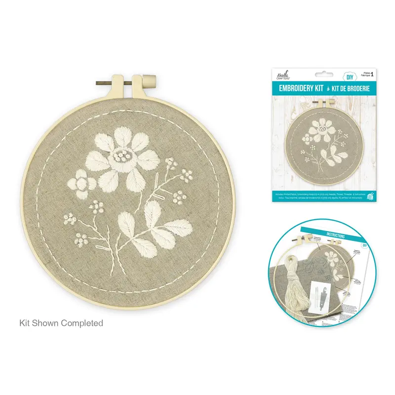 Needlecrafters Kit: DIY Hand Embroidery Stitch Kit w/Needle+Threader Floral Spray