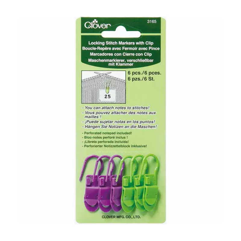 CLOVER 3165 - Locking Stitch Markers with Clip - 6 pcs.