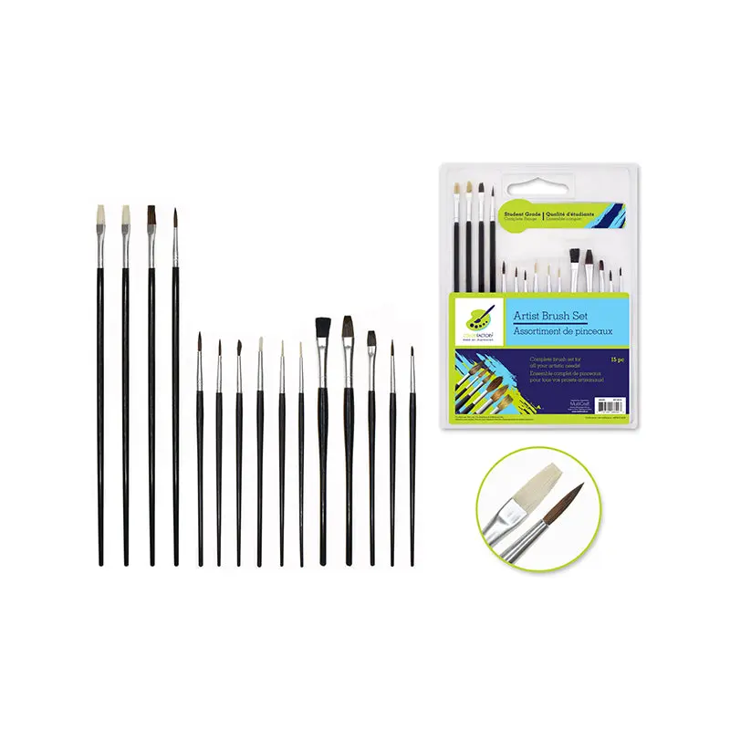 Artist Brush Set: Student Grade x15 Black Handle Complete Range
