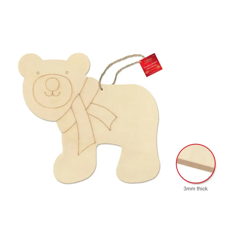 Holiday Wood: DIY 17.5cm Hanger Plaque w/Jute Cord Laser Etch Design E) Polar Bear