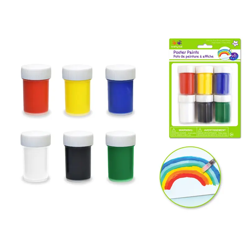 Krafty Kids Paint: 132ml Poster Paint 6-Pot (22ml ea) A) Primary