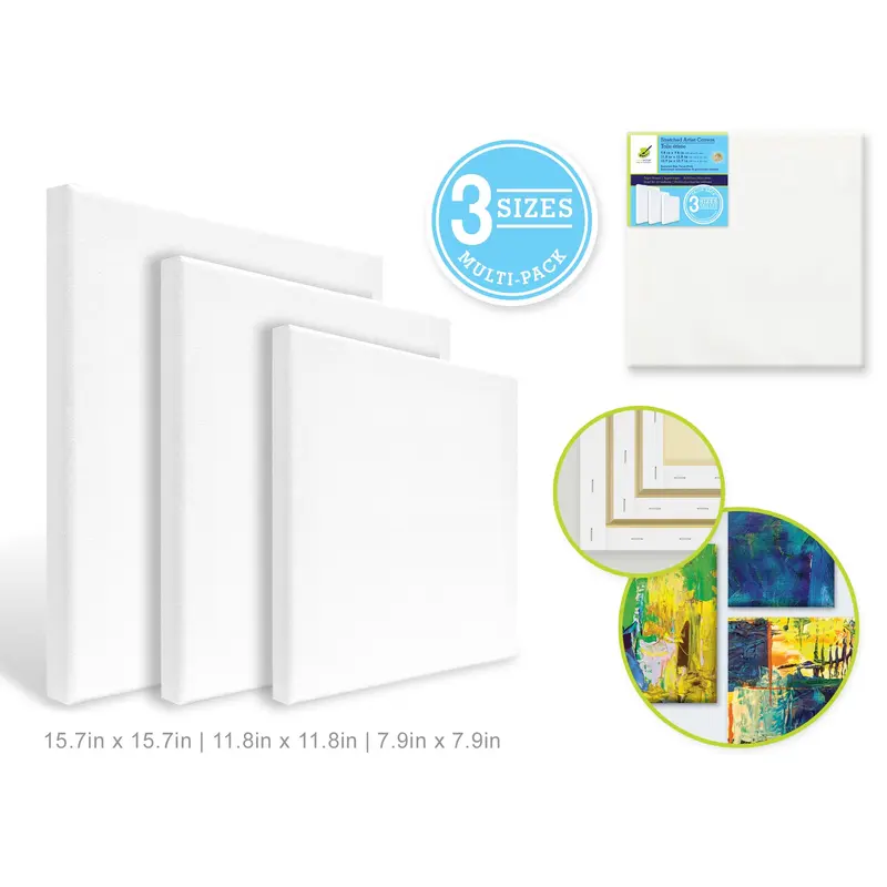 Stretch Artist Canvas: 3-Set Asst Square Primed Back-Stapled