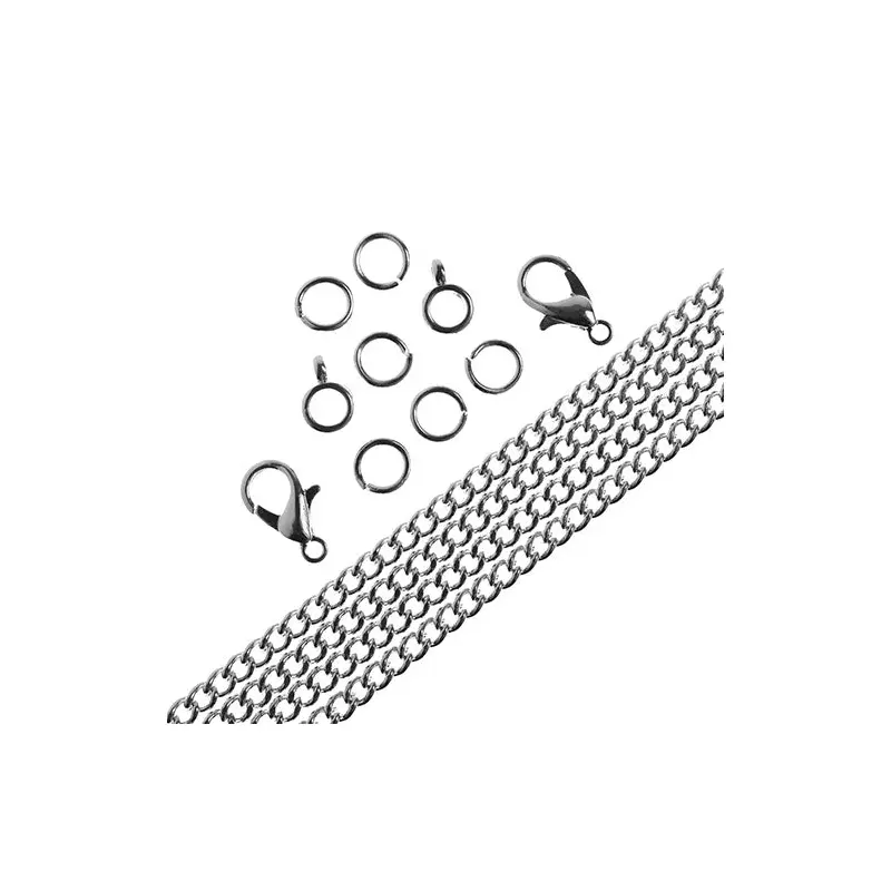 36in Chain and Findings Set- 3mm Curb Chain Silver