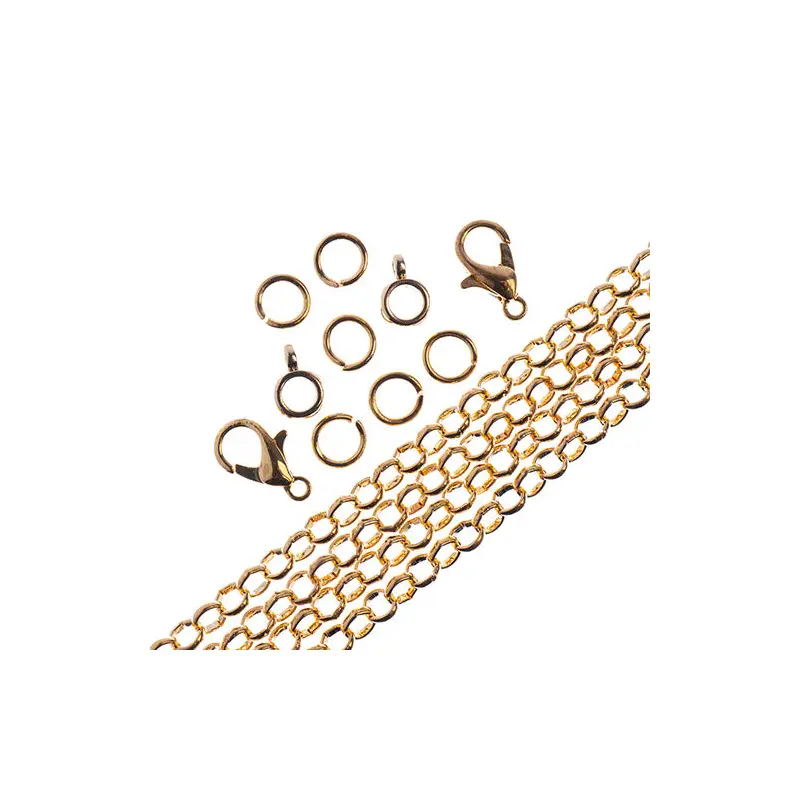 36in Chain and Findings Set- 4mm Rolo Cable Chain Gold