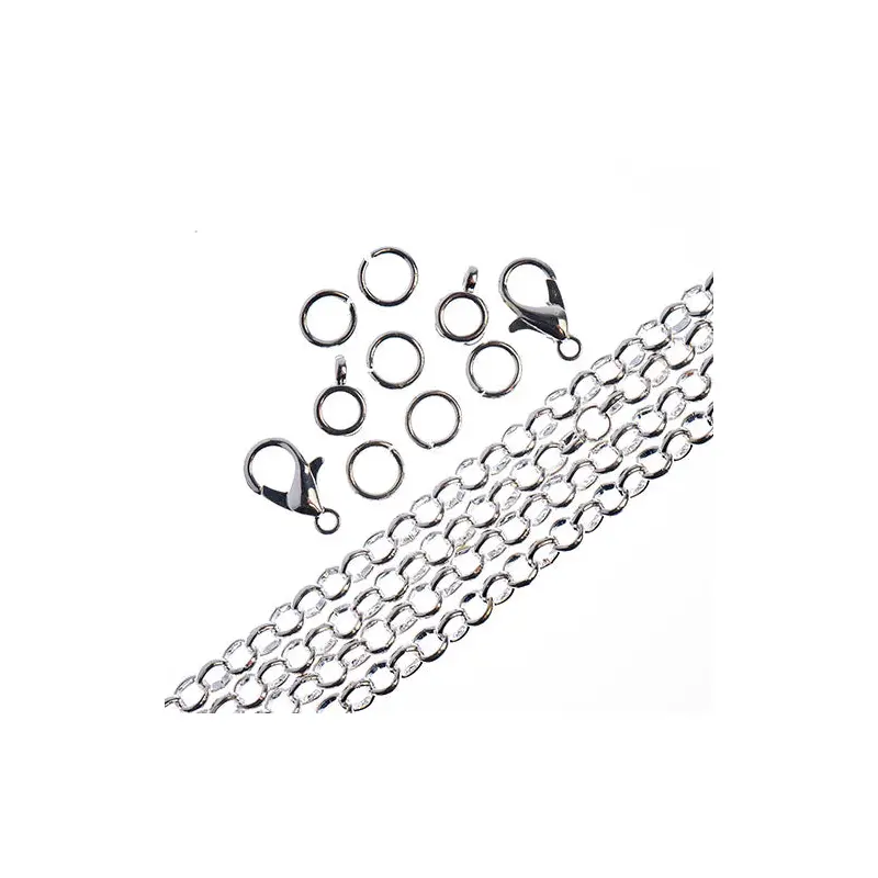 36in Chain and Findings Set- 4mm Rolo Cable Chain Silver