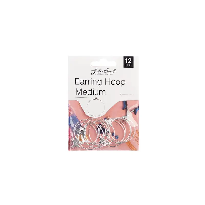 Must Have Findings - Earring Hoop Medium (apx 25mm) Silver 12pcs