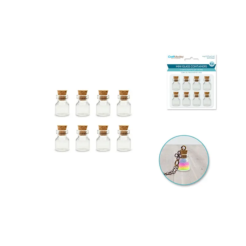 Glass Bottles: Mini Containers w/Cork Lid x8 1ml