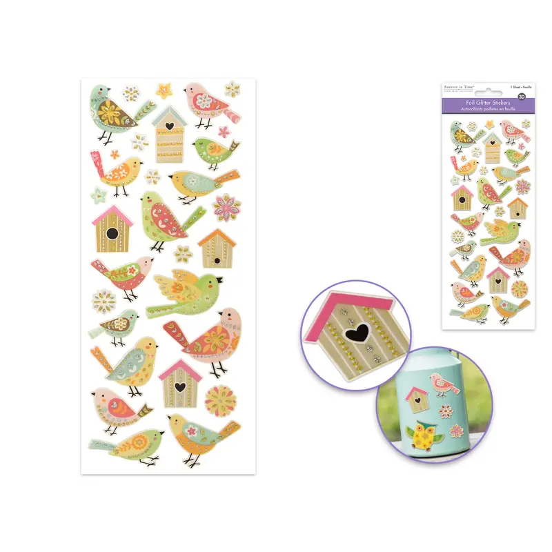 Paper Craft Sticker: 10cmx23cm Glitter Fancy  Chickadee