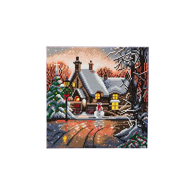 Craft Buddy Crystal Art Kit Snowman Cottage 30 x 30 cm Pre-Framed 5D Art Kit