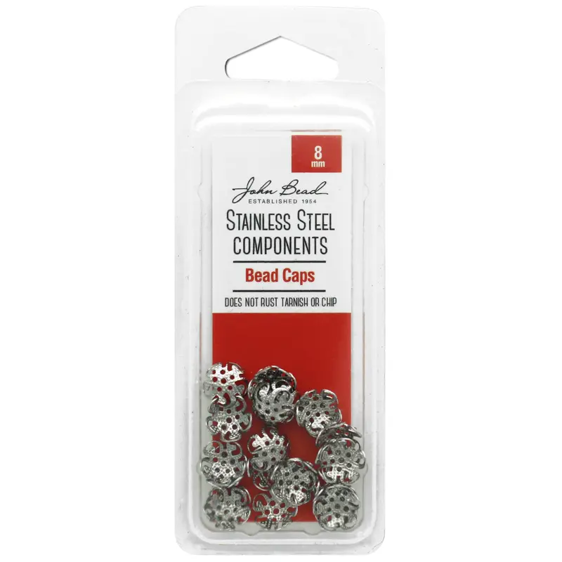John Bead Stainless Steel Bead Cap 8mm 24pc