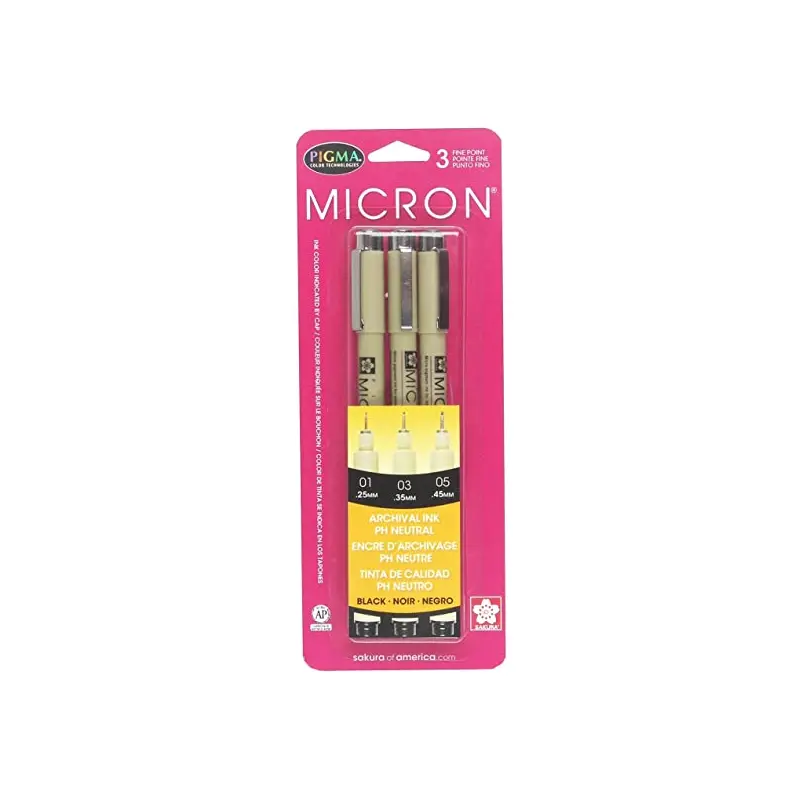 Sakura Pigma Micron Pen Set Assorted Size Black 3 pc.