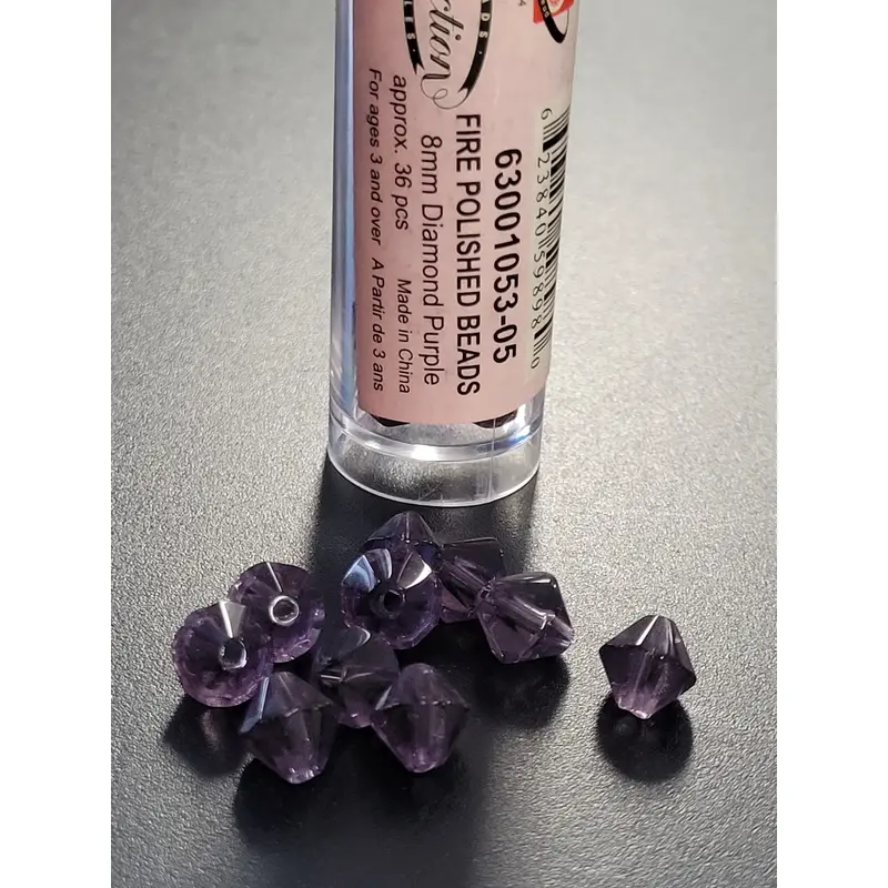 Fire Polished Beads 8mm Diamond Purple