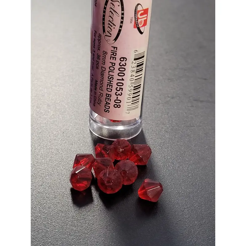 Fire Polished Beads 8mm Diamond Ruby