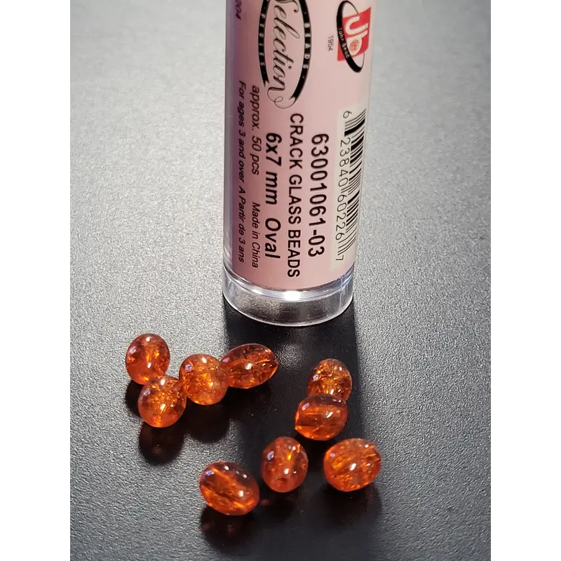 Crack Glass Beads 6x7mm Oval Orange