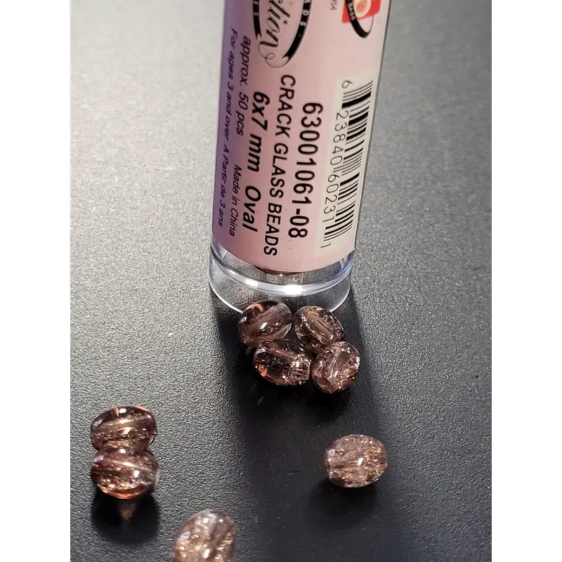 Crack Glass Beads 6x7mm Oval Brown
