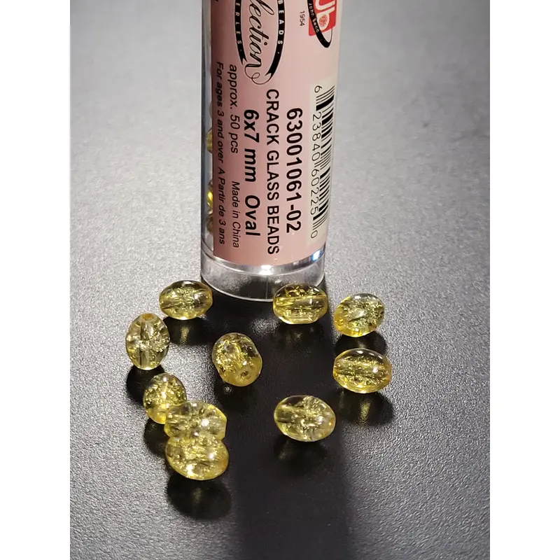 Crack Glass Beads 6x7mm Oval Yellow