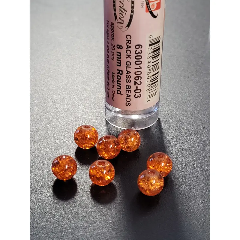 Crack Glass Beads 8mm Round Orange