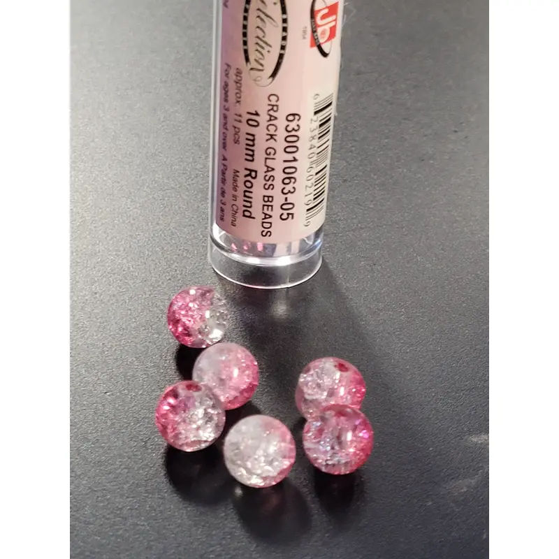 Cracked Glass Beads 10mm Round Pink Crystal