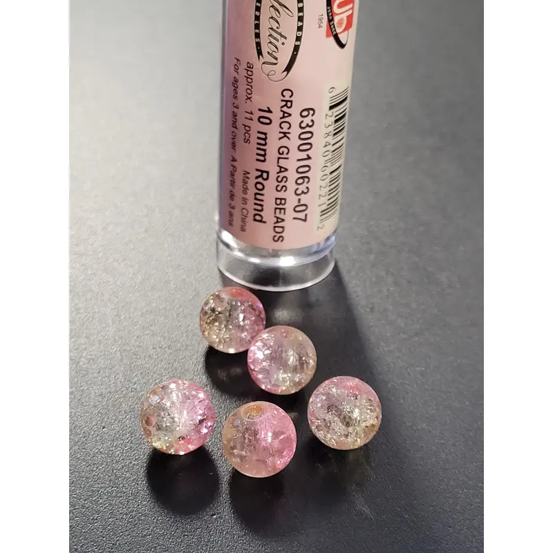 Cracked Glass Beads 10mm Round Pink Yellow