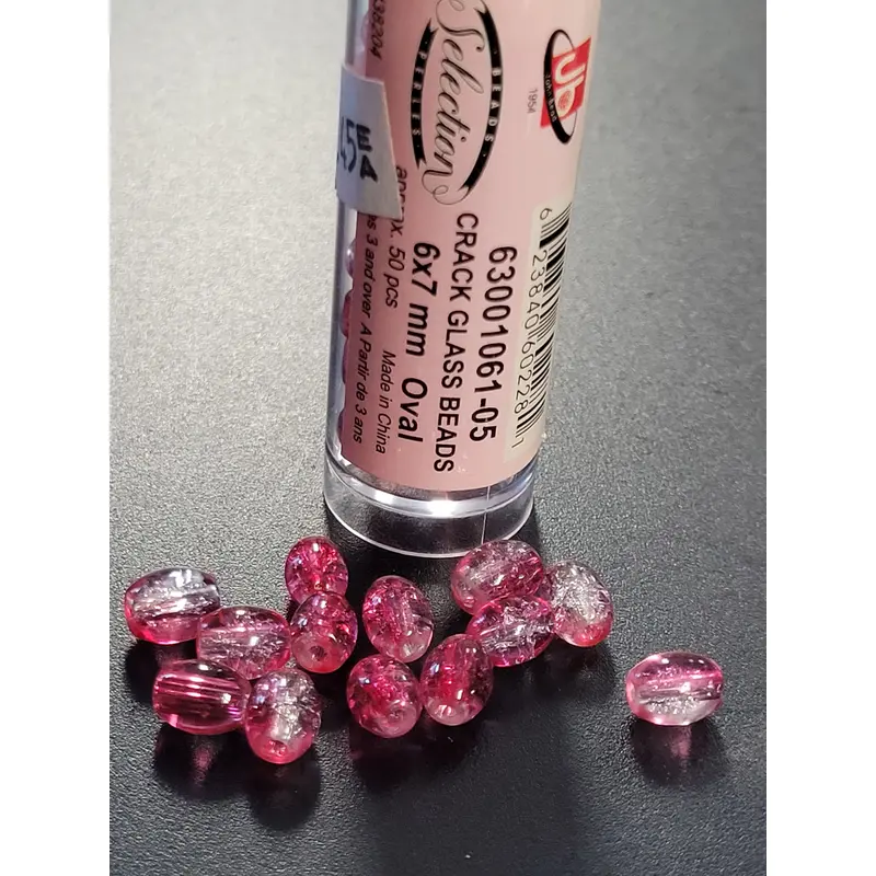 Cracked Glass Beads 6x7mm Oval Pink Crystal