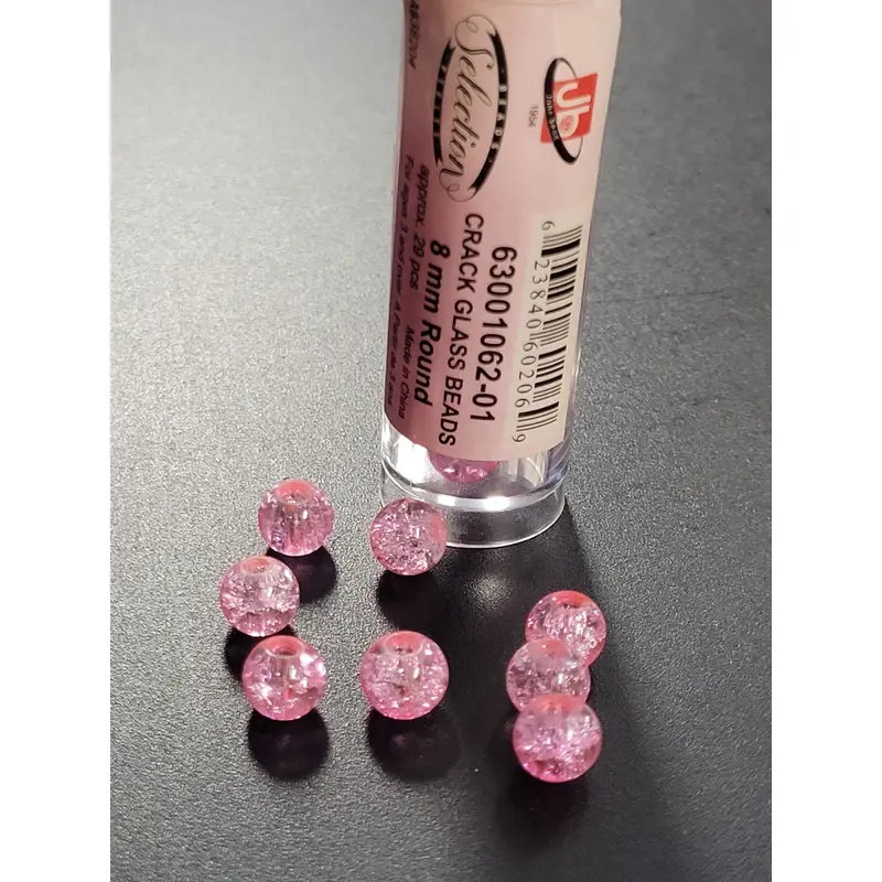 Cracked Glass Beads 8mm Round Pink Crystal