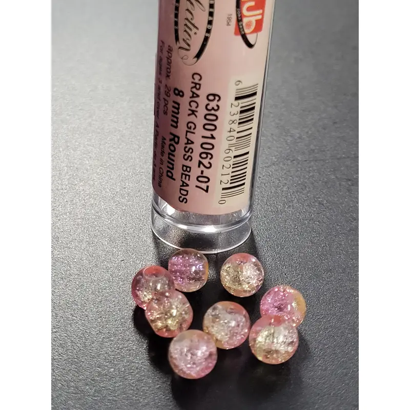 Cracked Glass Beads 8mm Round Pink Yellow