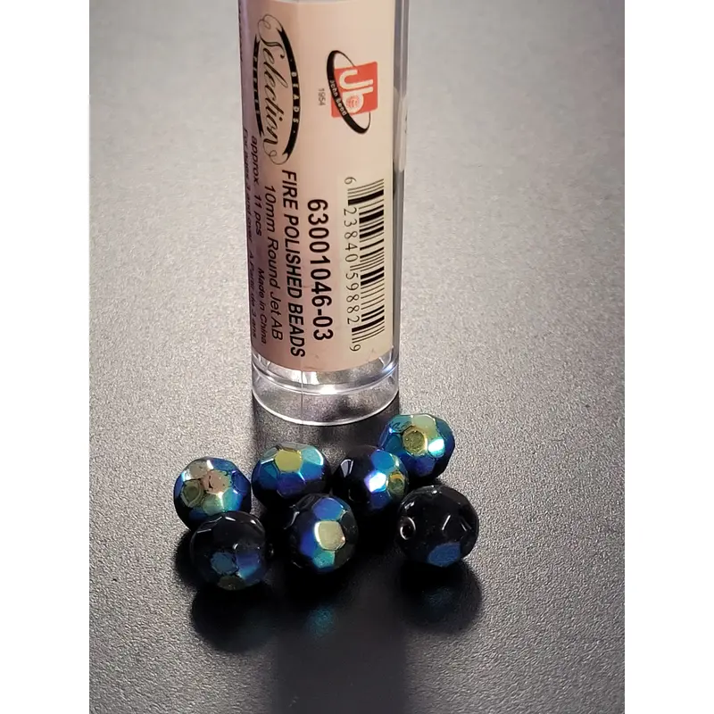 Fire Polished Beads 10mm Round Jet AB