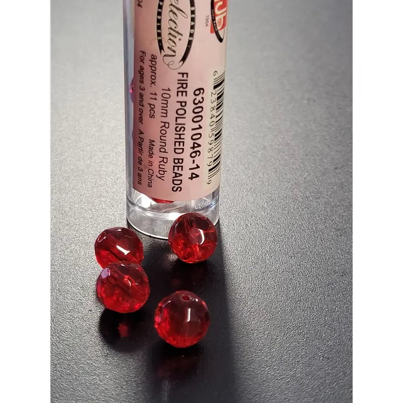 Fire Polished Beads 10mm Round Ruby
