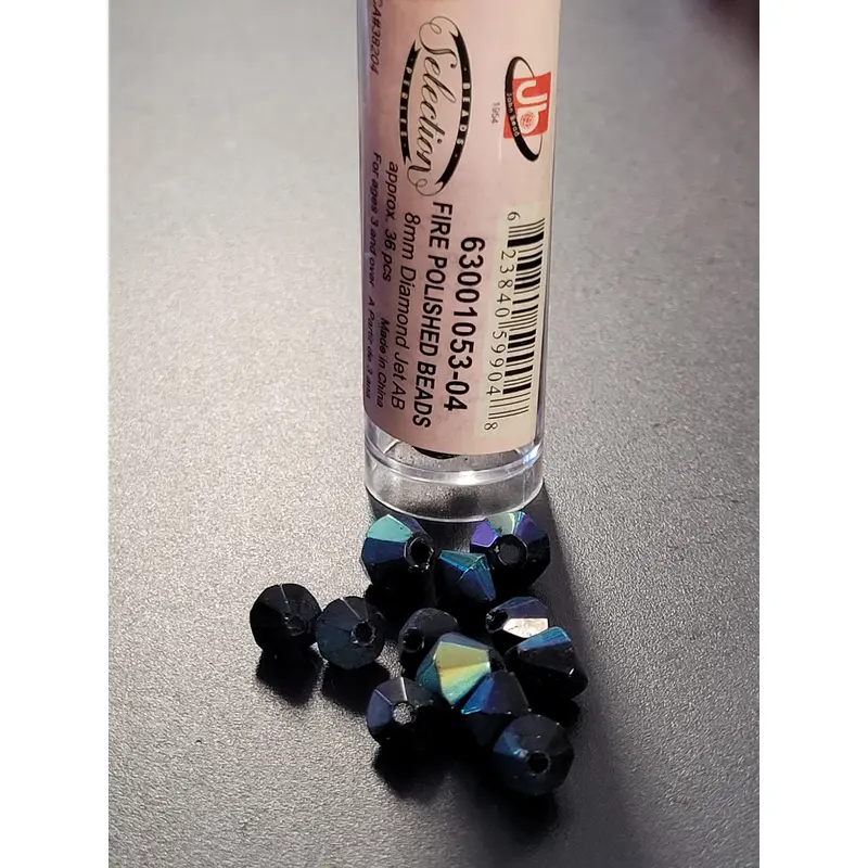 Fire Polished Beads 8mm Diamond Jet AB
