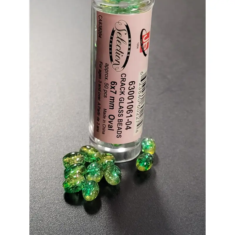 Crack Glass Beads 6x7mm Oval Green Yellow