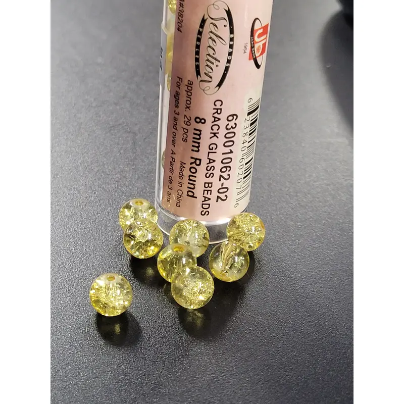 Crack Glass Beads 8mm Round Yellow