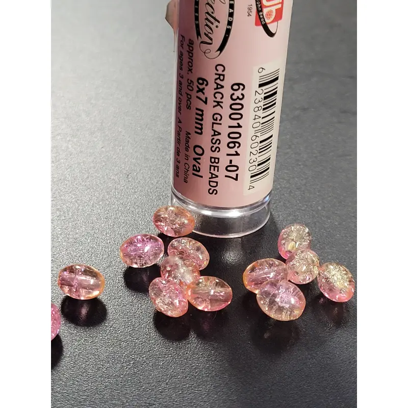 Cracked Glass Beads 6x7mm Oval Pink Yellow