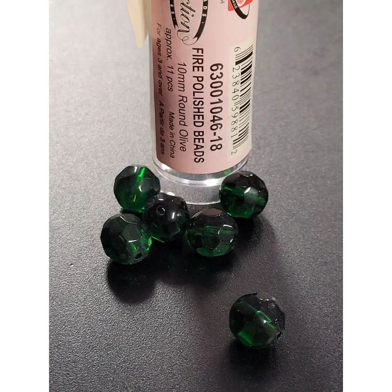 Fire Polished Beads 10mm Round Olive