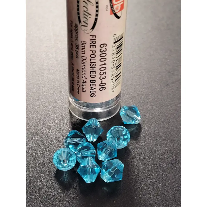 Fire Polished Beads 8mm Diamond Aqua
