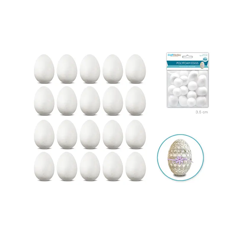 Polyfoam Eggs: 3.5cm (1.38") x 2.6cm (1.02") 20/pk