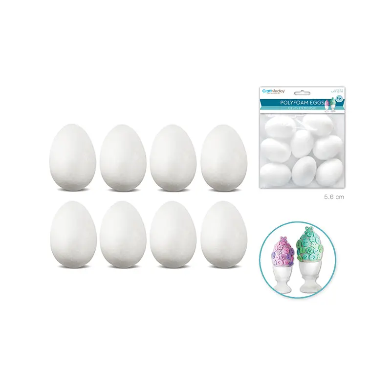 Polyfoam Eggs: 5.6cm (2.2") x 4.1cm (1.6") 8/pk