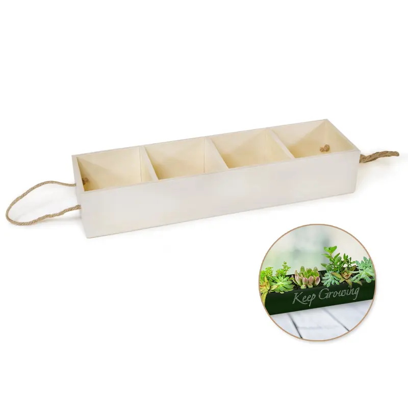 Wood Craft: 12.6x3.35x2.3" DIY Storage Tray 4-Comp w/Rope Handle