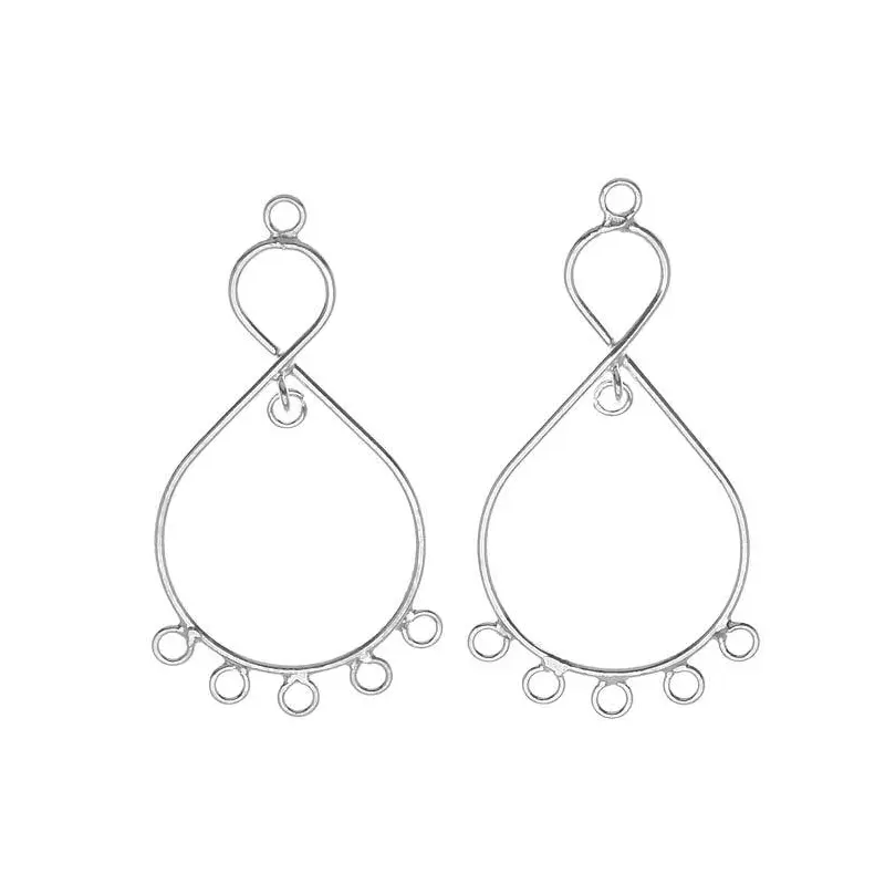 Silver Teardrop Chandelier Earrings Findings 37mm, 1 Pair