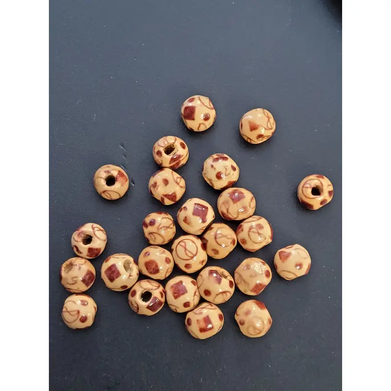 WOODEN BEAD ROUND MIXED PATTERN & COLOR
