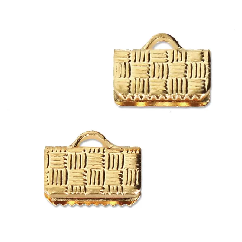 10MM RIBBON CRIMP ENDS - GOLD TONE X12