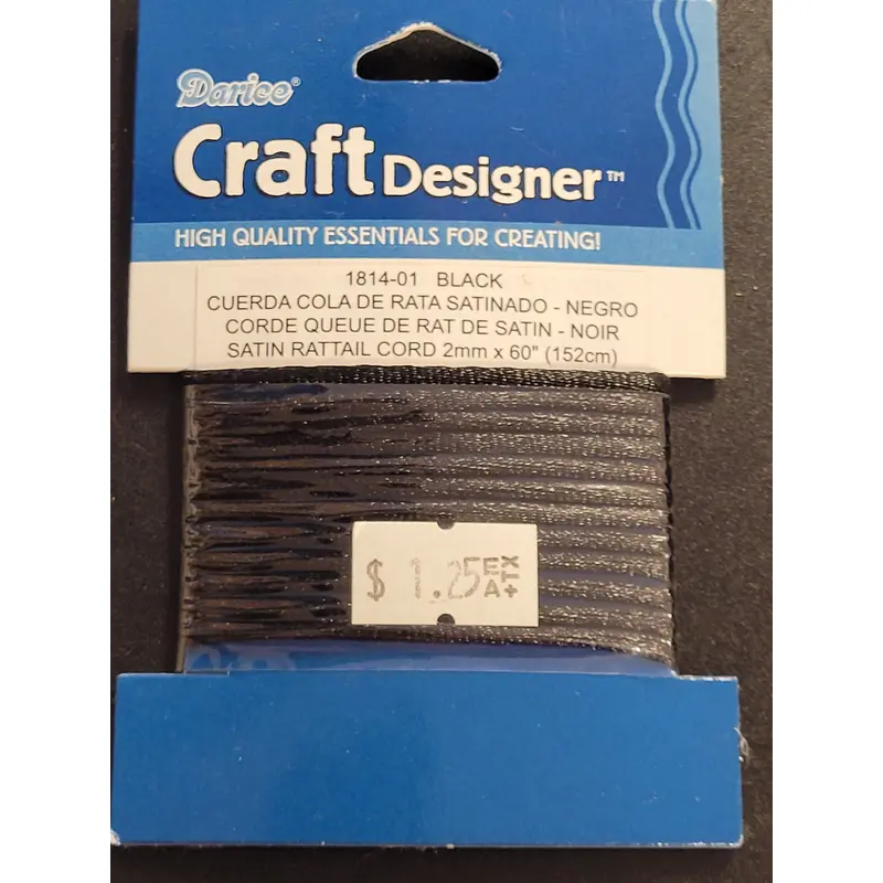 Darice Satin Rattail Black 2mm