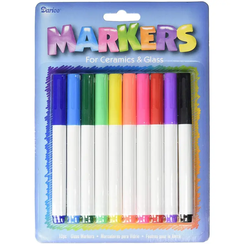 Darice 10-Piece Ceramic Glass Markers, Assorted Colors