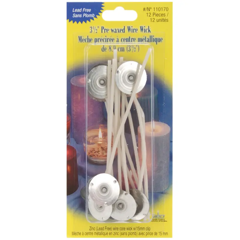 Pre-Waxed Wire Wicks W/Clips 3.5" 12/Pkg